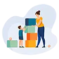 Femme et enfant jouant aux cubes – Garde d’enfants de plus de 3 ans avec Viedom Services à Saint-Germain-en-Laye (78).