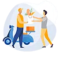 Un homme livrant un colis de courses alimentaires à domicile, représentant le service de livraison de courses à domicile.